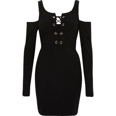 River Island Womens Lace-up Cold Shoulder Bodycon Dress