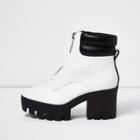River Island Womens White Patent Zip Chunky Platform Boots
