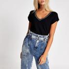 River Island Womens Diamante V Neck Loose Fit T-shirt