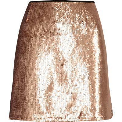River Island Womens Rose Gold Sequin Mini Skirt