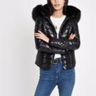 River Island Womens High Shine Faux Fur Trim Padded Jacket