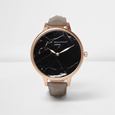 River Island Womens Elie Beaumont Black Marble Face Watch