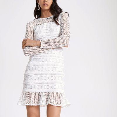 River Island Womens White Long Sleeve Lace Dress