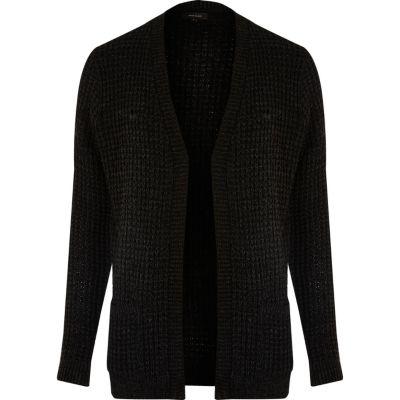 River Island Mensblack Waffle Knitted Cardigan