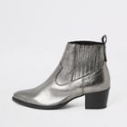 River Island Womens Silver Metallic Leather Western Ankle Boots