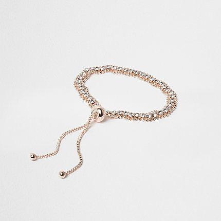 River Island Womens Rose Gold Colour Diamante Lariat Bracelet