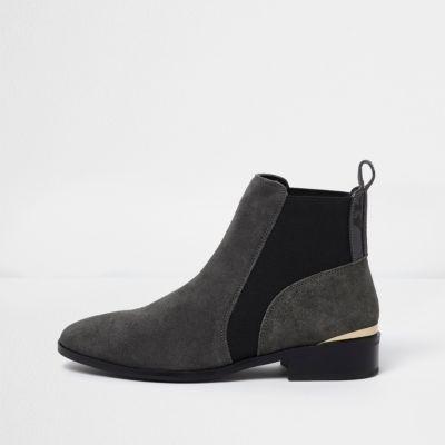 River Island Womens Suede Gold Trim Chelsea Boots