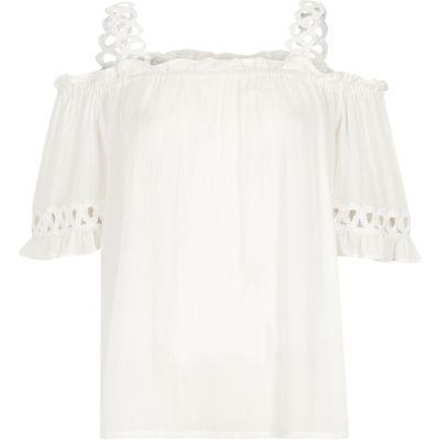 River Island Womens Crochet Strap Cold Shoulder Top