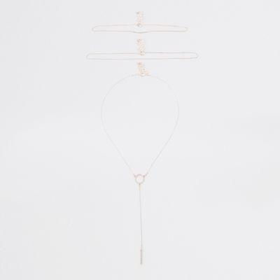 River Island Womens Gold Ring Choker Layer Necklace Pack