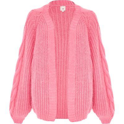 River Island Womens Balloon Sleeve Cable Knit Cardigan