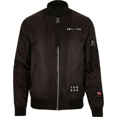 River Island Mensblack Badge Bomber Jacket