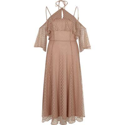 River Island Womens Dobby Mesh Cold Shoulder Maxi Dress