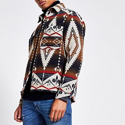 River Island Mens Printed Button Through Overshirt