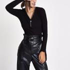 River Island Womens Rib Rhinestone Zip Front Top
