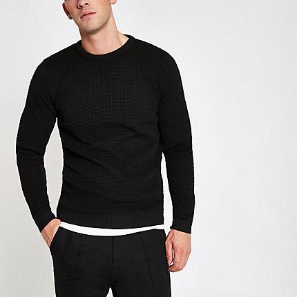River Island Mens Slim Fit Long Sleeve Textured Sweater