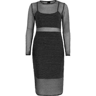 River Island Womens Silver Metallic Mesh Double Layer Midi Dress