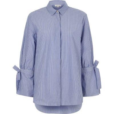 River Island Womens Stripe Tie Cuff Detail Long Sleeve Shirt