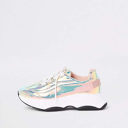 River Island Womens Iridescent Chunky Lace-up Sneakers