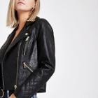 River Island Womens Petite Leather Quilted Biker Jacket
