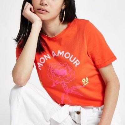 River Island Womens 'mon Amour' Rose Flock Print T-shirt