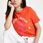 River Island Womens 'mon Amour' Rose Flock Print T-shirt