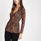 River Island Womens Snake Print Wrap Front Top