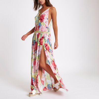 River Island Womens Crochet Tropical Print Maxi Beach Dress