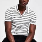 River Island Mens White Stripe Slim Fit Open Collar Polo Shirt