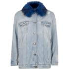 River Island Womens Faux Fur Collar Oversized Denim Jacket