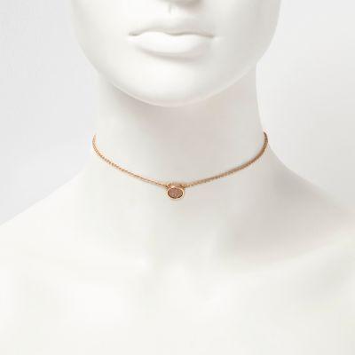 River Island Womens Rose Gold Tone Glitter Chain Choker