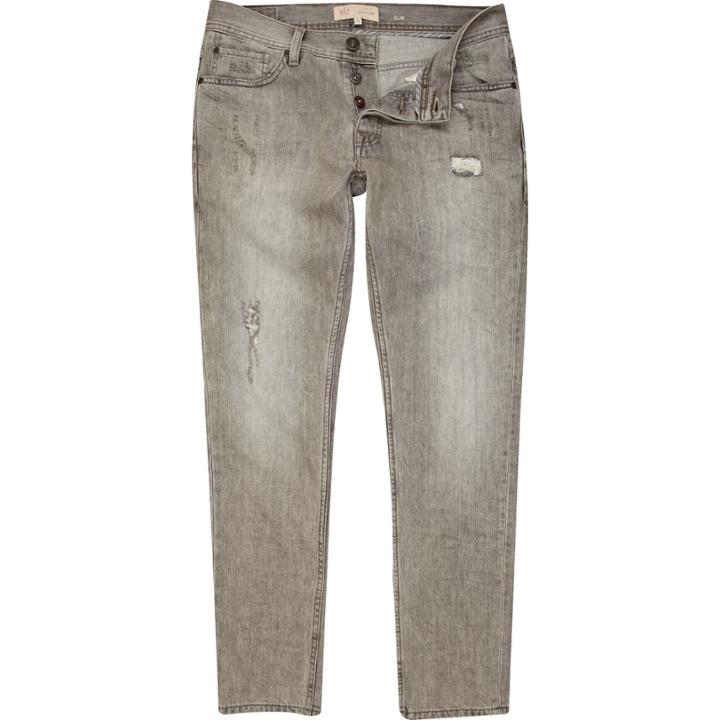 River Island Mensgrey Distress Dylan Slim Jeans