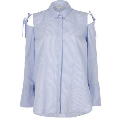 River Island Womens Stripe Cold Shoulder Bow Shoulder Shirt