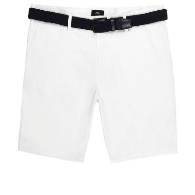 River Island Mens White Belted Slim Fit Shorts