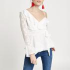 River Island Womens Petite White Jacquard One Shoulder Blouse