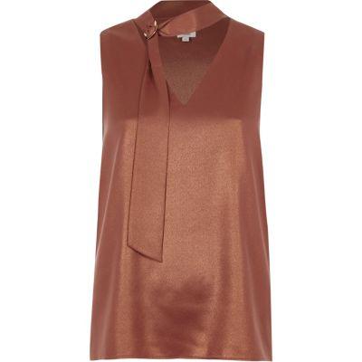 River Island Womens Copper Foil D-ring Neck Sleeveless Top