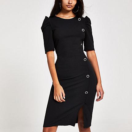 River Island Womens Button Front Puff Sleeve Midi Dress