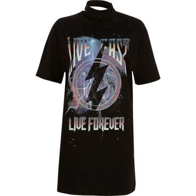 River Island Womens Live Forever Print Choker Jumbo T-shirt