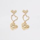 River Island Womens Gold Colour Textured Heart Drop Earrings
