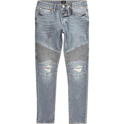 River Island Mens Biker Panel Sid Skinny Jeans