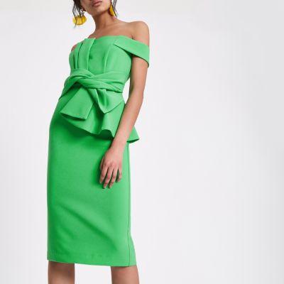 River Island Womens Bardot Tie Front Bodycon Dress