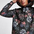 River Island Mens Floral Print Slim Fit Piped Hoodie
