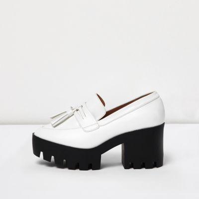 River Island Womens White Chunky Heeled Loafers