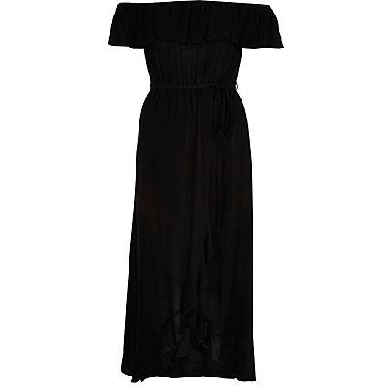 River Island Womens Petite Bardot Tie Waist Maxi Dress