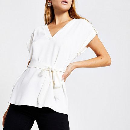 River Island Womens White Tie Waist Top