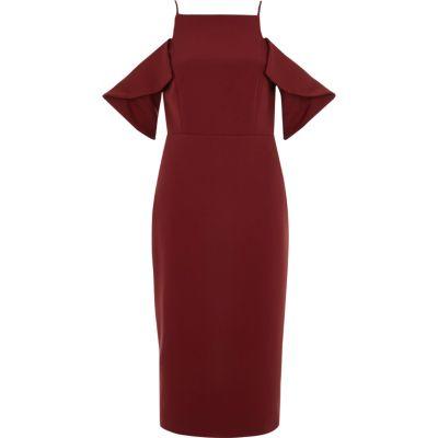 River Island Womens Cold Shoulder Midi Bodycon Dress