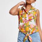 River Island Womens And Yellow Print Tie Knot Top