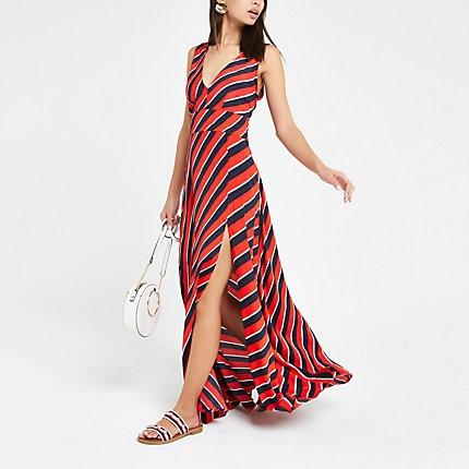 River Island Womens Stripe Plunge Maxi Dress