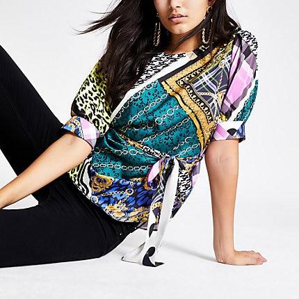 River Island Womens Scarf Print Belted Blouse