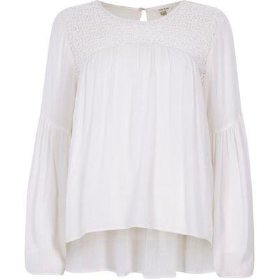 River Island Womens Lace Yoke Bell Sleeve Top