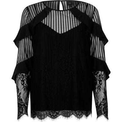 River Island Womens Lace Frill Long Sleeve Top
